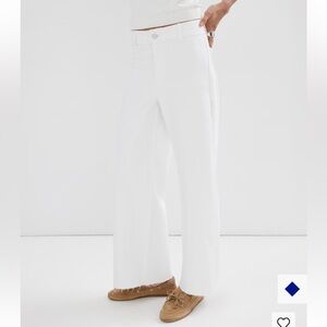 Mango Catherine White Wide-Leg Raw Hem Jeans